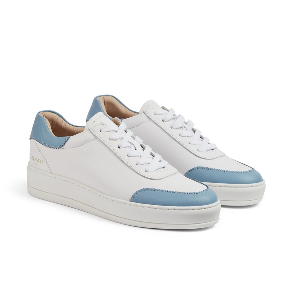 NWOT LK BENNETT TEDDY CONTRAST-PANEL LEATHER TRAINERS IN BLU-AZURE Size 9 (40)